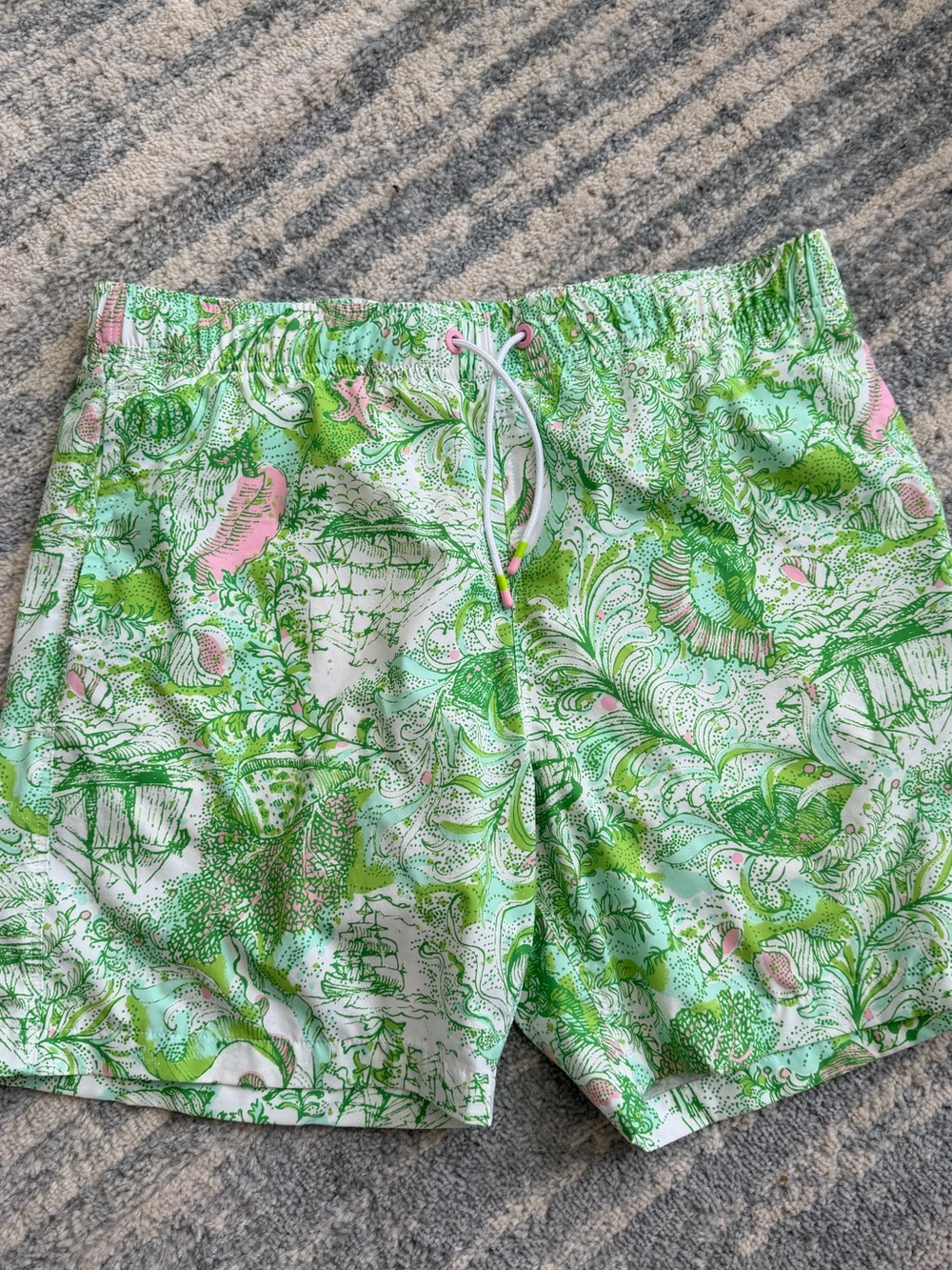 Lilly Pulitzer Green and Pink Tropical Print Men's Swim Shorts